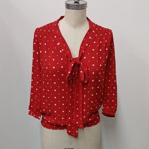 NWT The Limited Red and White Blouse with P-Bow / Size Small